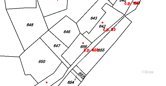Týnec nad Labem 408 na parcele st. 656 v KÚ Týnec nad Labem, Katastrální mapa