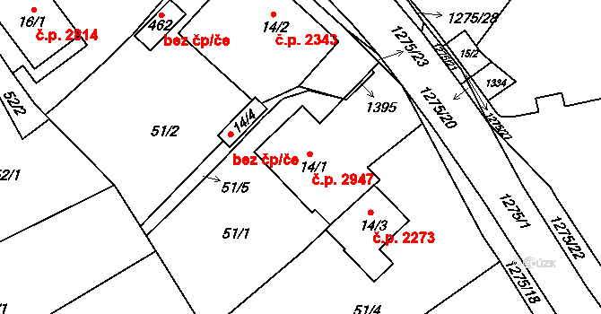 Šumperk 2947 na parcele st. 14/1 v KÚ Horní Temenice, Katastrální mapa