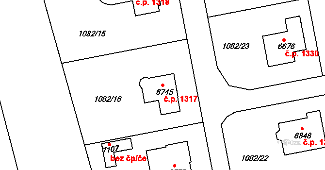Chrudim IV 1317, Chrudim na parcele st. 6745 v KÚ Chrudim, Katastrální mapa