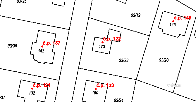 Hoděšovice 122, Býšť na parcele st. 173 v KÚ Hoděšovice, Katastrální mapa