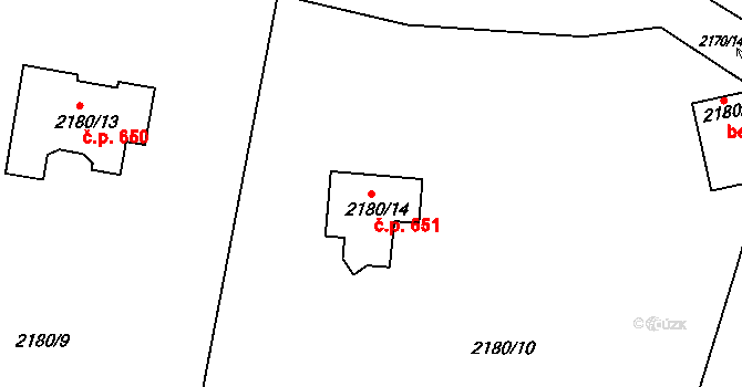 Útočiště 651, Klášterec nad Ohří na parcele st. 2180/14 v KÚ Klášterec nad Ohří, Katastrální mapa