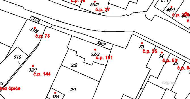 Žešov 131, Prostějov na parcele st. 32/3 v KÚ Žešov, Katastrální mapa