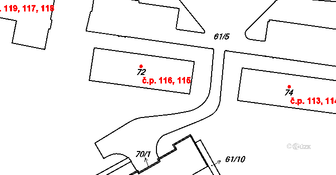 Březová 115,116 na parcele st. 72 v KÚ Březová u Sokolova, Katastrální mapa
