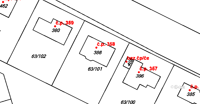 Kájov 358 na parcele st. 386 v KÚ Křenov u Kájova, Katastrální mapa