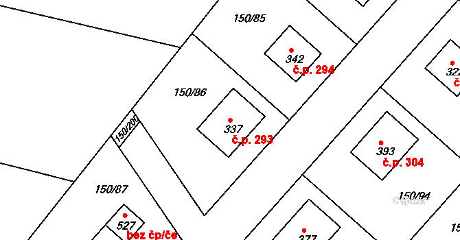 Mratín 293 na parcele st. 337 v KÚ Mratín, Katastrální mapa