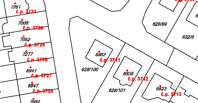 Havlíčkův Brod 3711 na parcele st. 6882 v KÚ Havlíčkův Brod, Katastrální mapa
