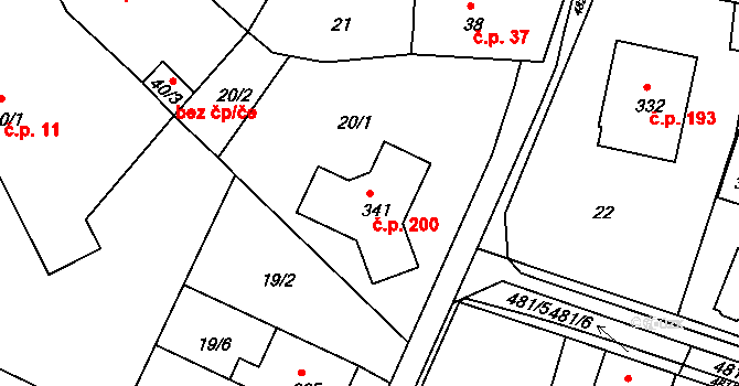 Žopy 200, Holešov na parcele st. 341 v KÚ Žopy, Katastrální mapa