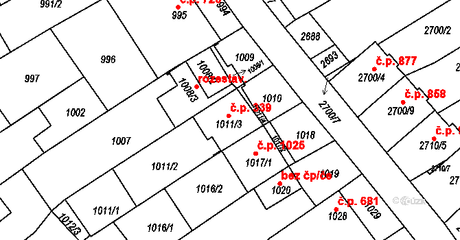 Nivnice 339 na parcele st. 1011/3 v KÚ Nivnice, Katastrální mapa
