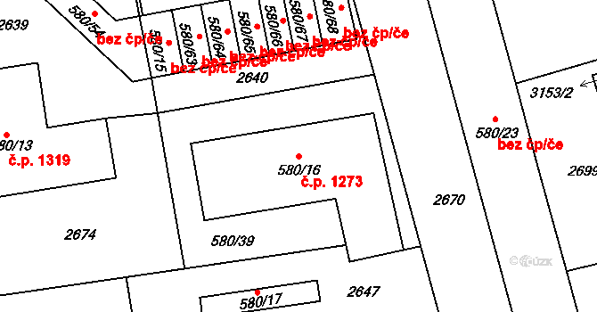 Sušice II 1273, Sušice na parcele st. 580/16 v KÚ Sušice nad Otavou, Katastrální mapa