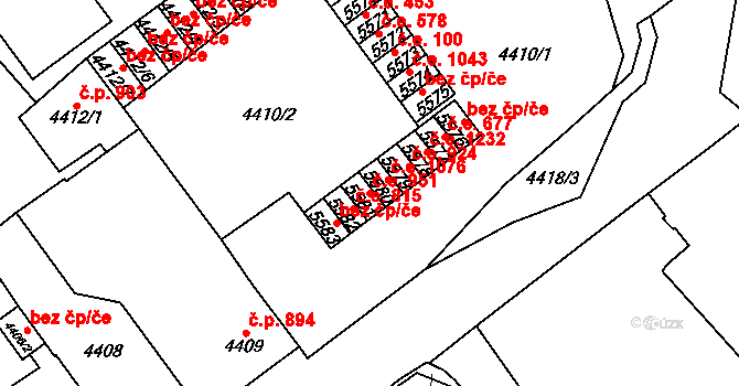 Chomutov 951 na parcele st. 5581 v KÚ Chomutov I, Katastrální mapa