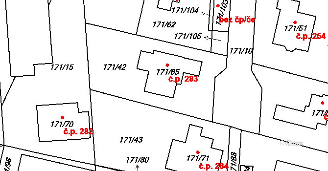 Homole 283 na parcele st. 171/65 v KÚ Homole, Katastrální mapa