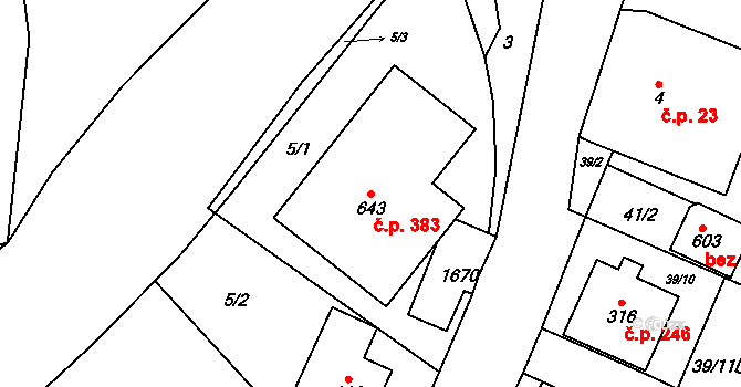 Dlouhá Třebová 383 na parcele st. 643 v KÚ Dlouhá Třebová, Katastrální mapa
