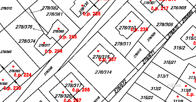 Březina 237 na parcele st. 278/315 v KÚ Proseč u Březiny, Katastrální mapa