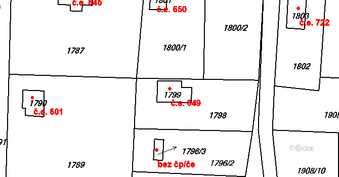 Liberec XXV-Vesec 649, Liberec na parcele st. 1799 v KÚ Vesec u Liberce, Katastrální mapa