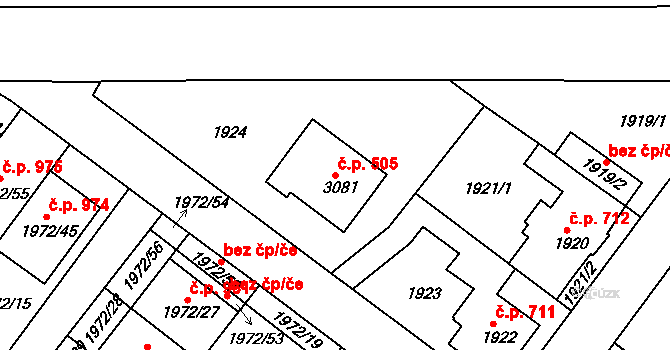 Jemnice 505 na parcele st. 3081 v KÚ Jemnice, Katastrální mapa