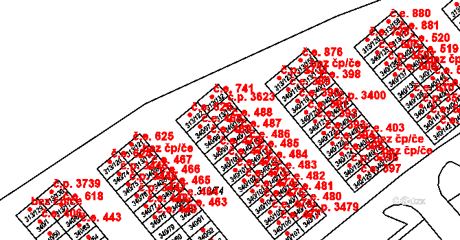 Vyškov-Předměstí 488, Vyškov na parcele st. 340/108 v KÚ Vyškov, Katastrální mapa