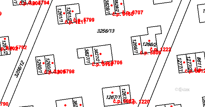 Zlín 6706 na parcele st. 3827/2 v KÚ Zlín, Katastrální mapa