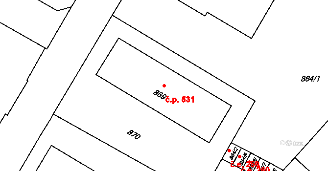 Předměstí 531, Litoměřice na parcele st. 869 v KÚ Litoměřice, Katastrální mapa