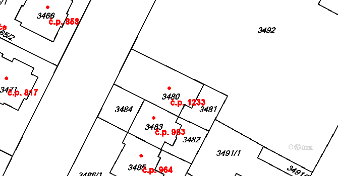 Předměstí 1233, Litoměřice na parcele st. 3480 v KÚ Litoměřice, Katastrální mapa