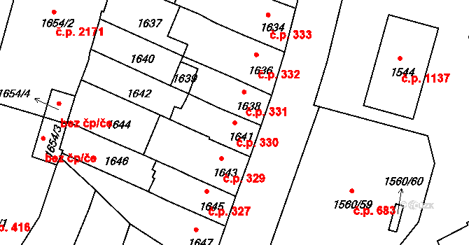 Benešov 330 na parcele st. 1641 v KÚ Benešov u Prahy, Katastrální mapa