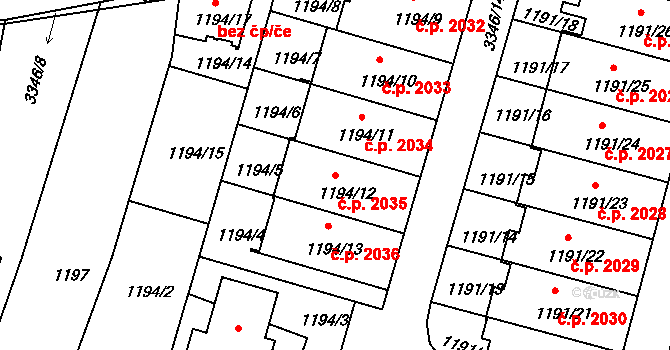 Benešov 2035 na parcele st. 1194/12 v KÚ Benešov u Prahy, Katastrální mapa