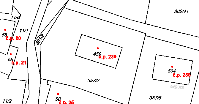 Chocerady 239 na parcele st. 459 v KÚ Chocerady, Katastrální mapa