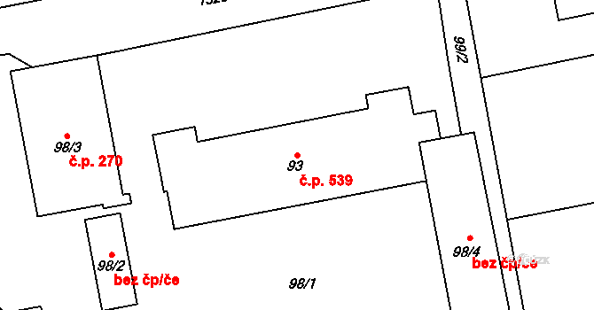 Bolatice 539 na parcele st. 93 v KÚ Bolatice, Katastrální mapa