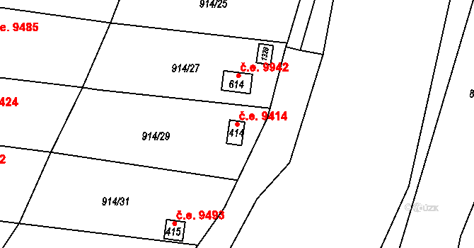 Děčín XXVII-Březiny 9414, Děčín na parcele st. 414 v KÚ Březiny u Děčína, Katastrální mapa