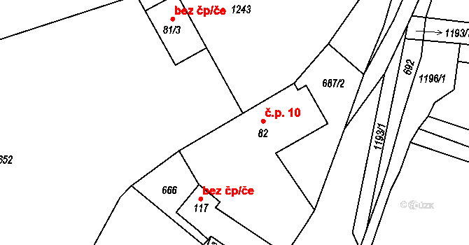 Jíví 10, Heřmaničky na parcele st. 82 v KÚ Heřmaničky, Katastrální mapa