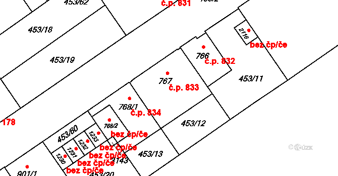 Přívoz 833, Ostrava na parcele st. 767 v KÚ Přívoz, Katastrální mapa