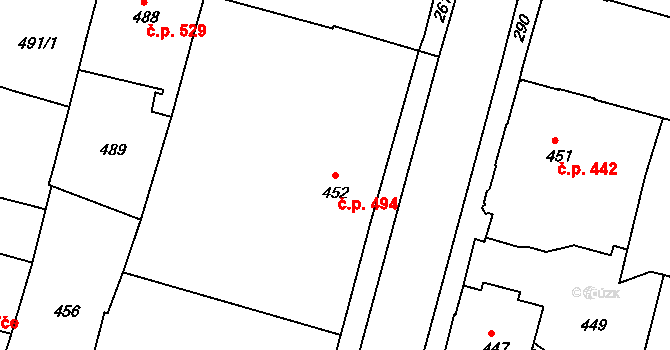 Žďár nad Sázavou 1 494, Žďár nad Sázavou na parcele st. 452/1 v KÚ Město Žďár, Katastrální mapa