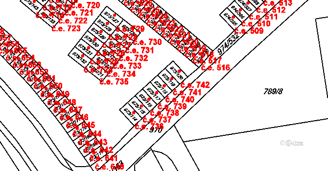 Štětí 740 na parcele st. 973/118 v KÚ Štětí I, Katastrální mapa