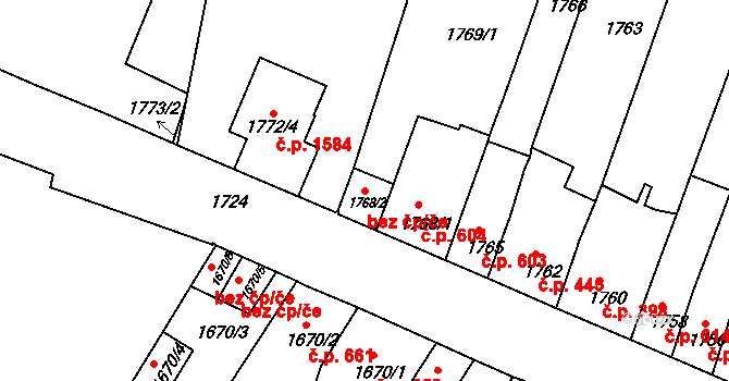 Brno 39481531 na parcele st. 1768/2 v KÚ Husovice, Katastrální mapa