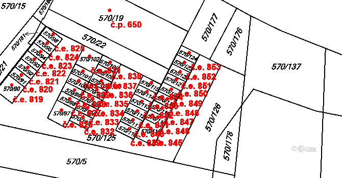 Vyškov-Předměstí 849, Vyškov na parcele st. 570/120 v KÚ Vyškov, Katastrální mapa