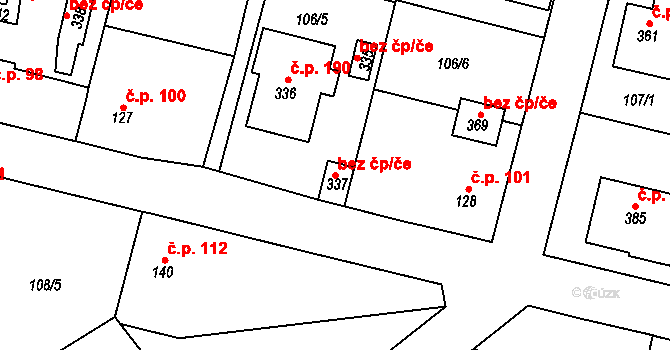 Mořina 40579531 na parcele st. 337 v KÚ Mořina, Katastrální mapa