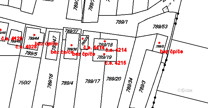 Znojmo 4215 na parcele st. 789/19 v KÚ Znojmo-Louka, Katastrální mapa