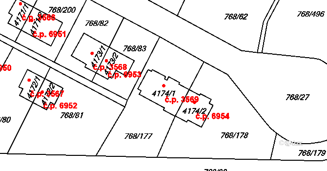 Zlín 3569 na parcele st. 4174/1 v KÚ Zlín, Katastrální mapa