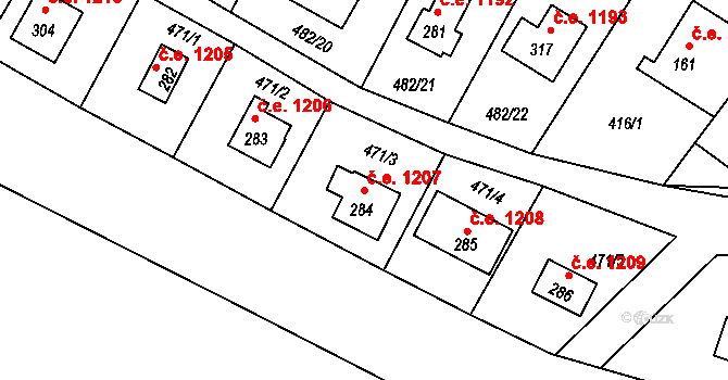 Horní Lhota 1207 na parcele st. 284 v KÚ Horní Lhota u Ostravy, Katastrální mapa