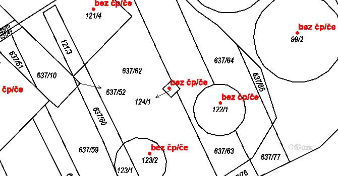 Rybníček 45871531 na parcele st. 124/1 v KÚ Rybníček, Katastrální mapa