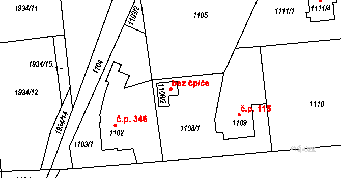 Týnec nad Labem 46099531 na parcele st. 1108/2 v KÚ Týnec nad Labem, Katastrální mapa