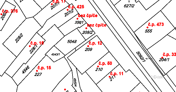 Boršice 12 na parcele st. 209 v KÚ Boršice u Buchlovic, Katastrální mapa