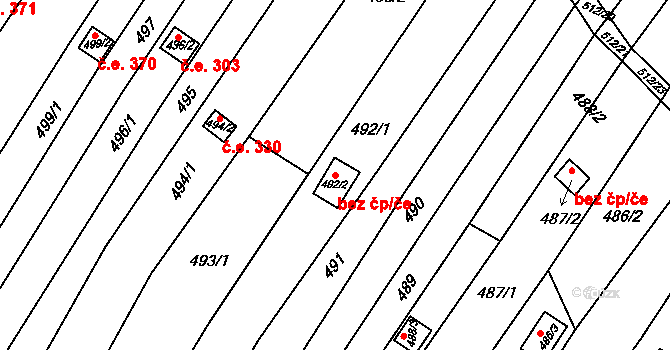 Popůvky 50120531 na parcele st. 492/2 v KÚ Popůvky u Brna, Katastrální mapa