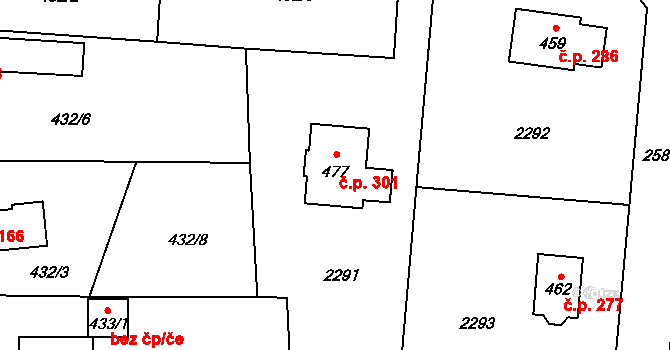 Jenišovice 301 na parcele st. 477 v KÚ Jenišovice u Jablonce nad Nisou, Katastrální mapa