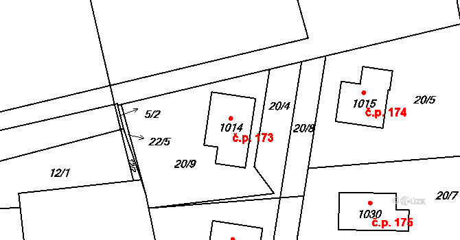 Popkovice 173, Pardubice na parcele st. 1014 v KÚ Popkovice, Katastrální mapa