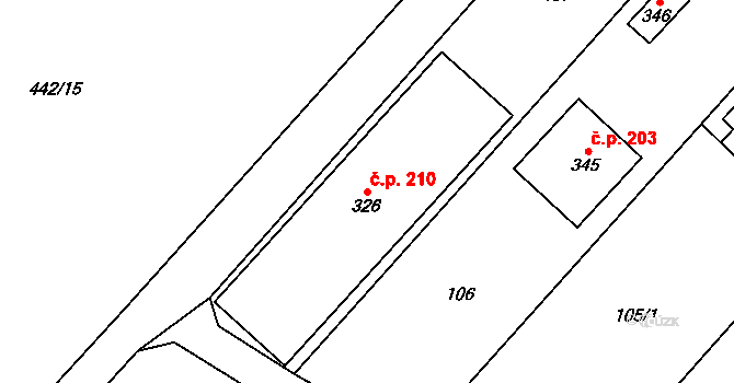 Polkovice 210 na parcele st. 326 v KÚ Polkovice, Katastrální mapa