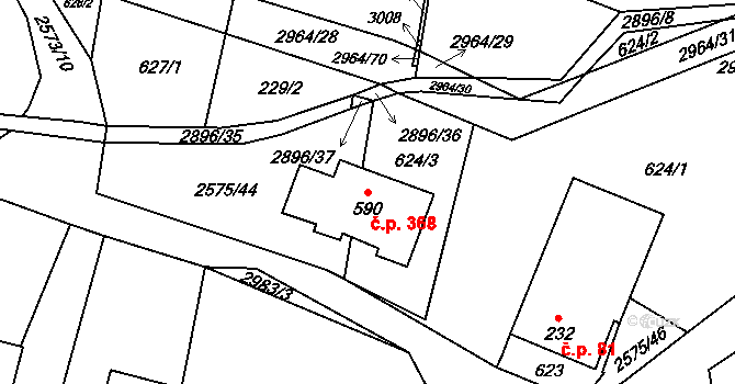 Kunčina 368 na parcele st. 590 v KÚ Kunčina, Katastrální mapa