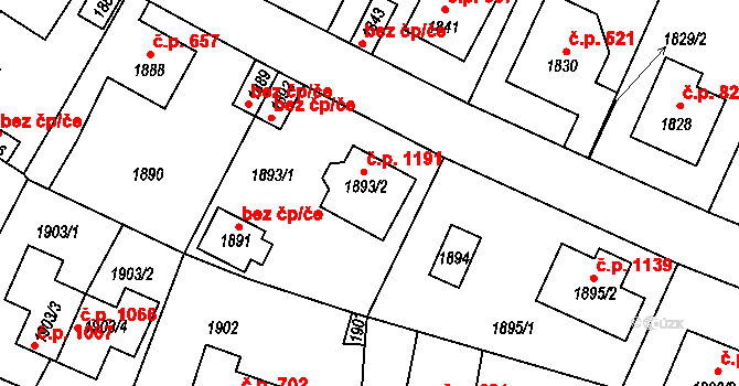 Řevnice 1191 na parcele st. 1893/2 v KÚ Řevnice, Katastrální mapa
