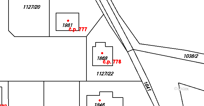 Holýšov 778 na parcele st. 1868 v KÚ Holýšov, Katastrální mapa