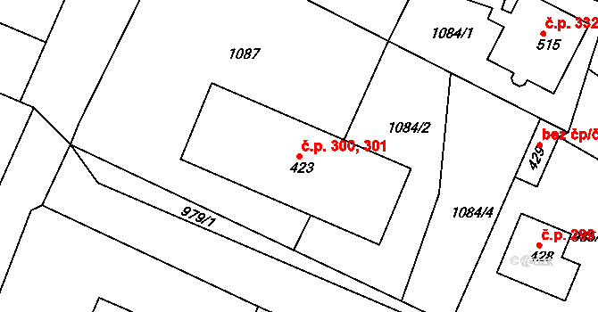 Čimelice 300,301 na parcele st. 423 v KÚ Čimelice, Katastrální mapa