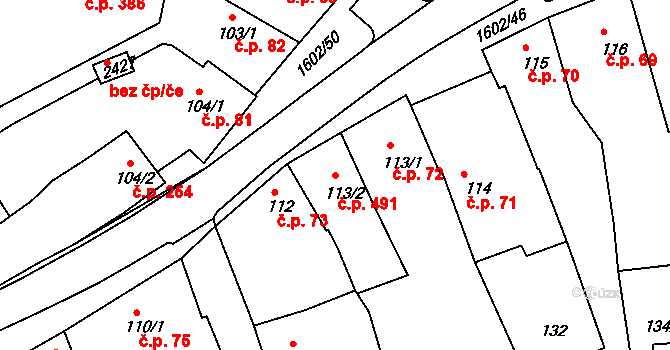 Milevsko 491 na parcele st. 113/2 v KÚ Milevsko, Katastrální mapa